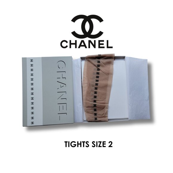 CHANEL Tights Size 2 New Sheer Natural & Black CC stripe logos on side - Picture 1 of 11